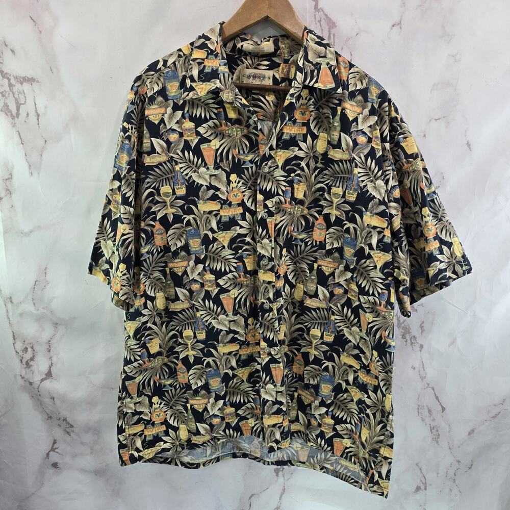 Hawaiian Shirt Mens XL Blue Beer Camp Short Sleeve Button Up Campia Moda Vtg